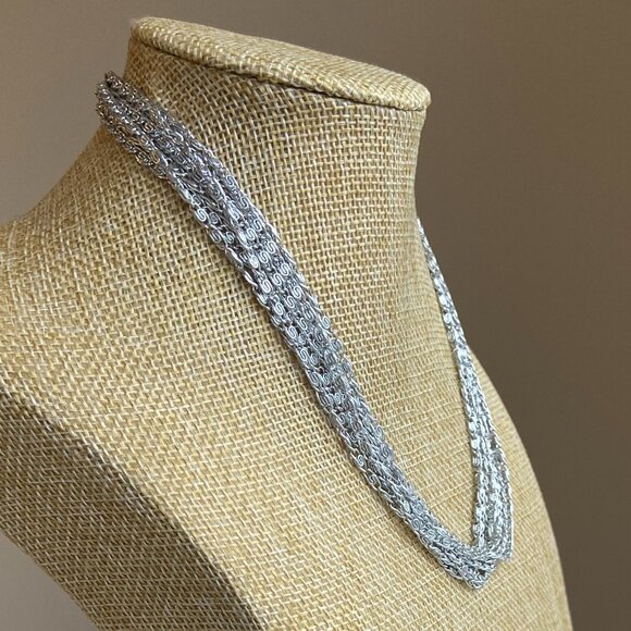 Lightweight Multi-Strand Silver Necklace and Matching Pierced Dangle Earrings - Picture 3 of 10